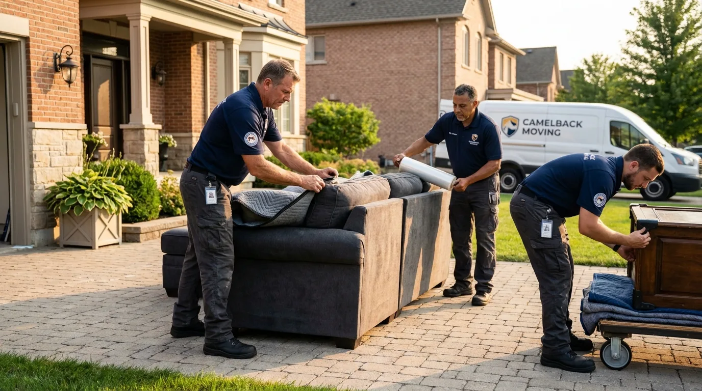 Large estate moving crew wrapping furniture in De Soto, IA